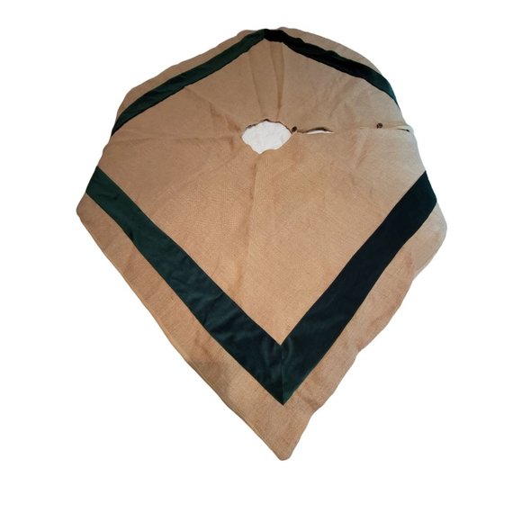 Large Balsam Hill Burlap & Cotton Striped 60" Round Christmas Tree Skirt - Picture 2 of 6